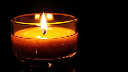 Elegant Candle Flame in Glass Holder Emitting Warm Glow, Perfect for Creating Ambiance and Relaxation in Home Decor, Spa Settings, or Special Occasions
