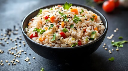 Delicious Vegetable Rice Bowl With Sesame Seeds