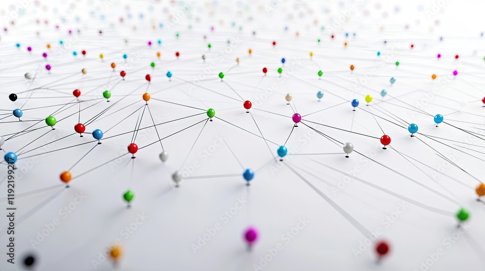 Poster abstract representation of interconnected nodes and colorful points illustrating the concept of netw