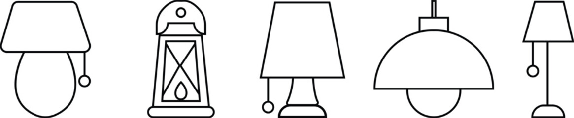 Lamp Silhouettes icon set, Lighting Fixtures vector of graphic design elements modern interior equipment. Chandeliers, used for Interior Design and Home Decoration, styles, on transparent background