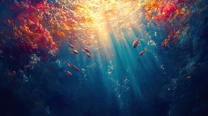Fototapeta premium Dreamy underwater abstract textures with soft gradients and radiant highlights