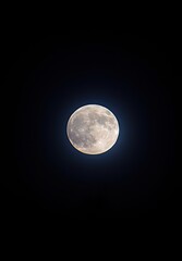 Full Moon Glowing in the Dark Night Sky Reveals Lunar Surface Details for Astronomy Enthusiasts
