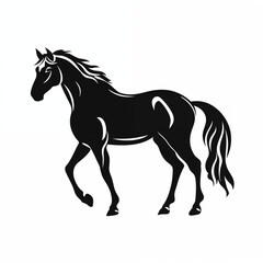 Obraz premium Horse, isolated on a white background, simple black and white sketch, icon, no people, close-up, concept