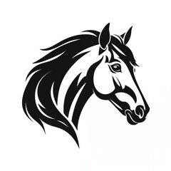 Horse's head isolated on a white background, simple black and white sketch, icon, minimalism, no people, close-up, concept, funny