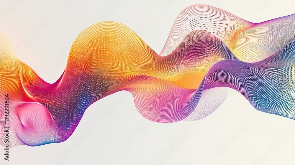 Poster abstract waves of colorful light flowing in smooth curves, creating a modern digital artwork with vi