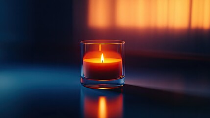 Warm Glow of a Single Candle Illuminating a Calm Evening Atmosphere with Soft Reflections on a Smooth Surface
