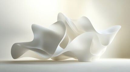Light and airy abstract composition of minimalist 3D shapes in subtle tones, floating on a crisp background for a contemporary design