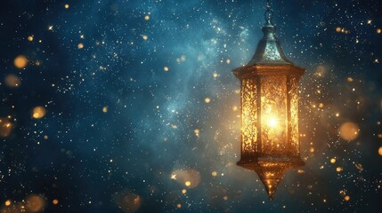 Glowing lantern, night sky, magical, festive, holiday greeting