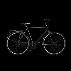 Fototapeta premium Sleek Black Bicycle on a Black Background, Showcasing Modern Design, Smooth Contours, and Minimalist Aesthetic for Urban Lifestyle and Transportation Concepts