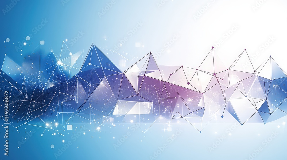 Poster abstract geometric background with interconnected polygons, glowing nodes, and a soft blue gradient.