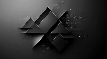 Abstract geometric design featuring layered shapes in shades of black and gray against a dark background