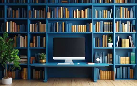 Advanced online library, interactive internet education platform, modern digital resources, accessible knowledge and learning tools, future of education