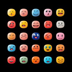A Colorful Collection of Various Facial Expressions Displayed on Smooth Emoji Icons Against a Black Background Ideal for Creative Projects and Digital Communications
