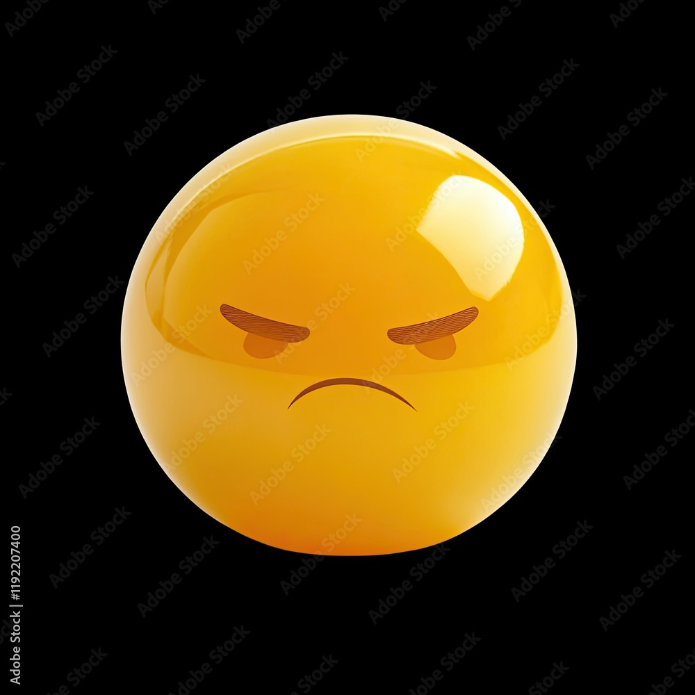 Poster yellow round emoji with frown expression displaying discontent and frustration perfect for illustrat