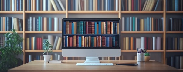 Digital online library and internet education platform, modern approach to learning, interactive resources at fingertips, sleek and userfriendly interface for knowledge access