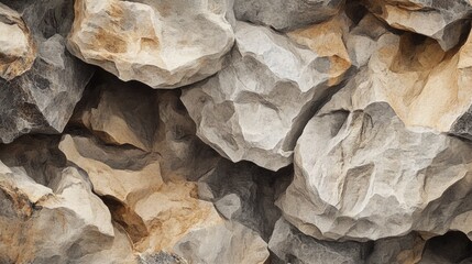 Seamless background with abstract rock formations in natural tones of gray, brown, and beige, highlighting organic textures