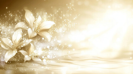 Golden Floral Scene with Sparkling Highlights and Elegant Light Effects Perfect for Luxury-Themed Art and Decorative Event Designs
