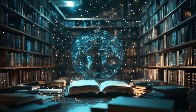 Modern digital library, innovative online learning platform, easy access to educational resources, interactive tools, efficient knowledge sharing on the internet