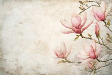 Vintage Magnolia Blossoms on Rustic Background Floral Wall Art