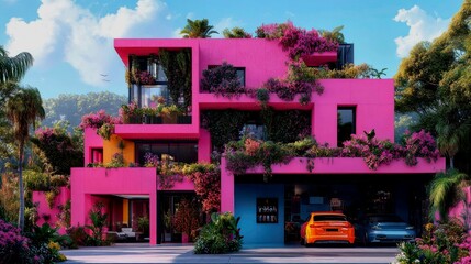 Pink house in the jungle