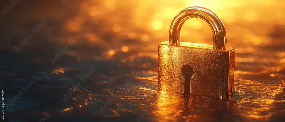 Poster advanced golden padlock with embedded electronic circuits, digital password security for confidentia