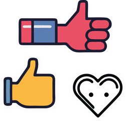 Thumb up and like line icons set isolated on white background flat vector illustration