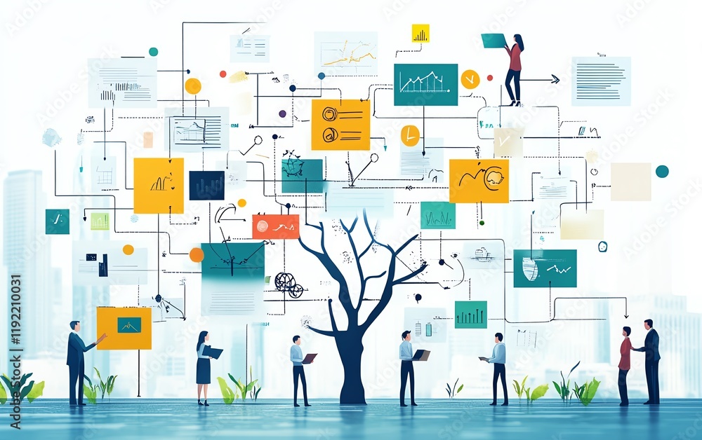 Leinwandbilder chaotic business process with complex, messy management, tangled decision tree, overwhelming workloa