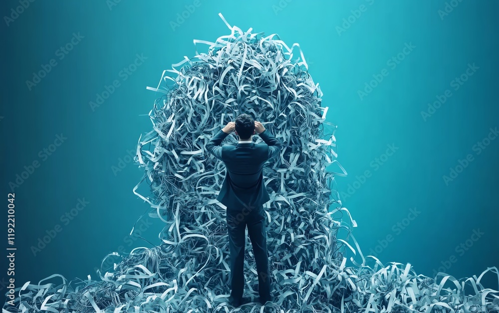 Aufkleber chaotic business process with complex, messy management, tangled decision tree, overwhelming workloa