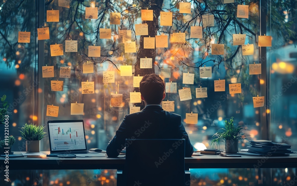 Aufkleber chaotic business process with complex, messy management, tangled decision tree, overwhelming workloa