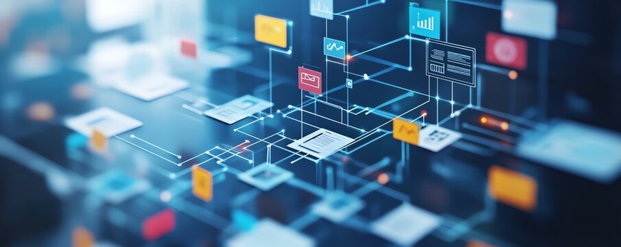 Chaotic decision tree and disorganized business process, messy management structure, illustrating complex and inefficient workflows in a corporate environment