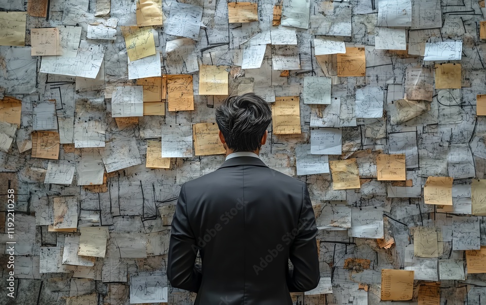 Aufkleber complicated and chaotic management process, disorganized decision tree, messy business workflow, ill