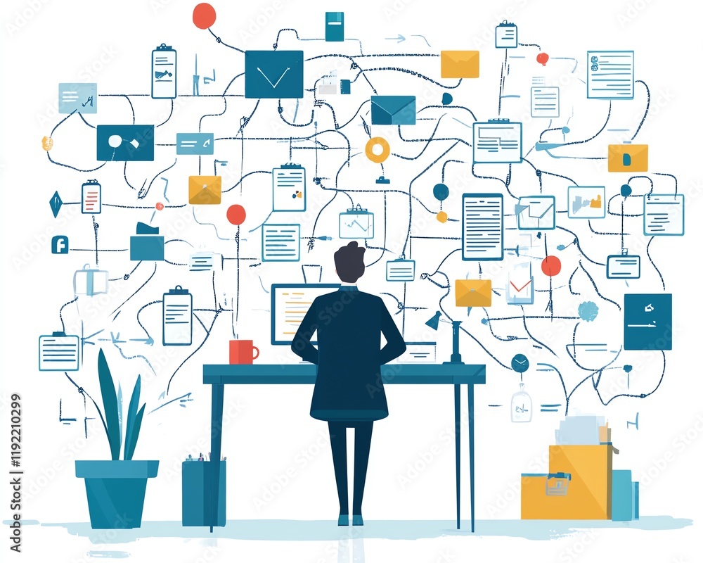 Aufkleber complicated business management, chaotic decisionmaking process, tangled organizational structure, i