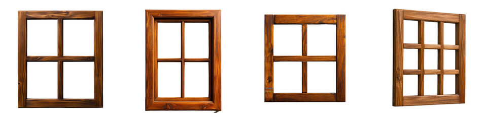 Wooden window frames in various styles and designs for decoration