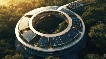 Obraz premium Eco-Friendly Circular Building with Solar Panels