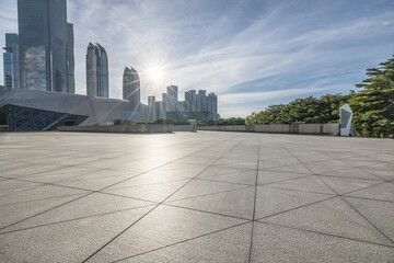 Empty city square with modern buildings scenery in Guangzhou, China. Outdoor city background. © ABCDstock