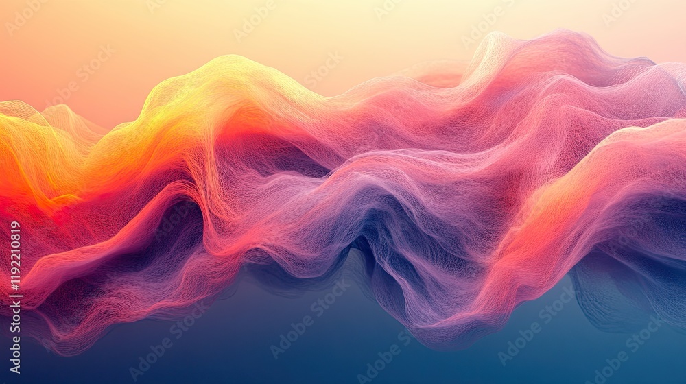 Poster colorful abstract wave pattern flowing across a gradient background in soft pastel hues