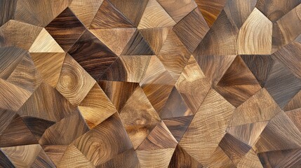 Seamless triangular parquet wood flooring design with intricate tree ring textures, forming a visually captivating and natural hardwood background