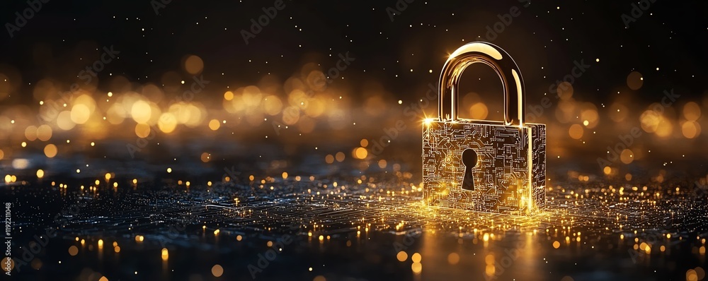Aufkleber golden padlock with electronic circuits, representing hightech password security technology, protect