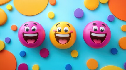 Fototapeta premium Three Happy Emojis Surrounded by Colorful Circles