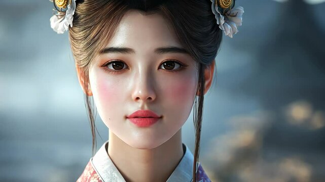 illustration cartoon character,  young pretty Chinese woman wearing ancient attire, Wuxia Hanfu dress