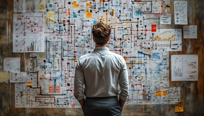 Messy decisionmaking process, complicated and chaotic business management, disorganized workflow and decision tree, visualizing the disorder and complexity of business operations