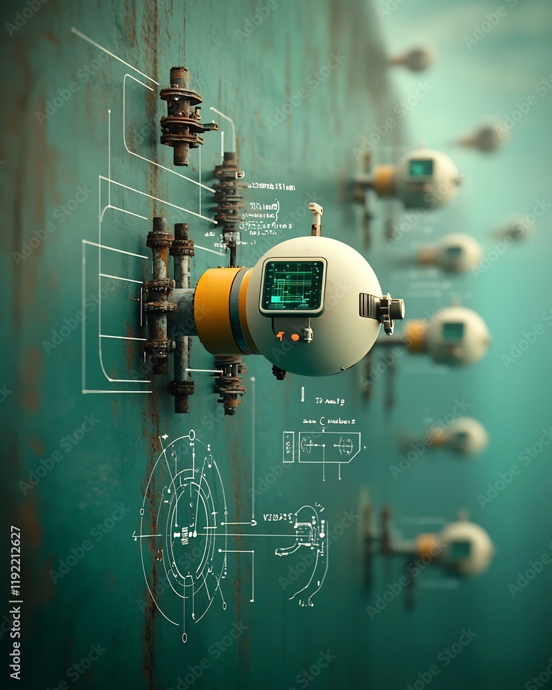 Poster swarm of autonomous underwater vehicles methodically inspecting offshore pipeline infrastructure wit