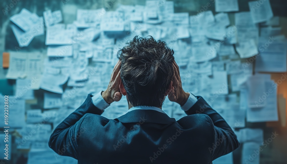Poster Overwhelming business process, disordered decision tree, complex and messy management structure, chaotic workflow creating confusion and frustration in a corporate setting