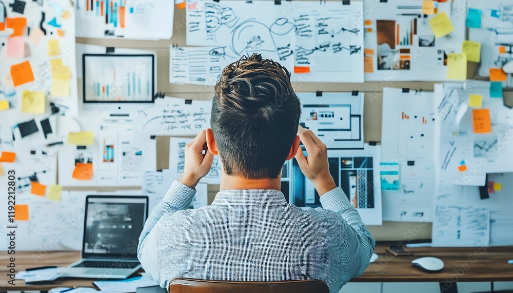 Aufkleber Overwhelming business process, disordered decision tree, complex and messy management structure, chaotic workflow creating confusion and frustration in a corporate setting