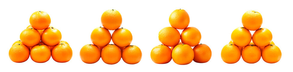 Four Orange Pyramids on Transparent Background, Juicy Fruit Still Life Photography