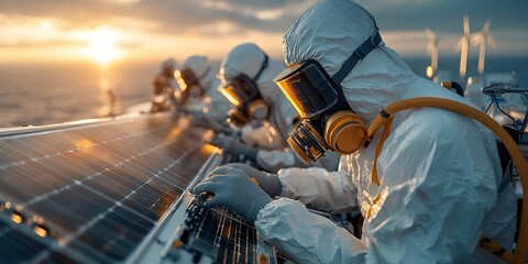 Technicians Maintaining Offshore Renewable Energy and Communication Systems