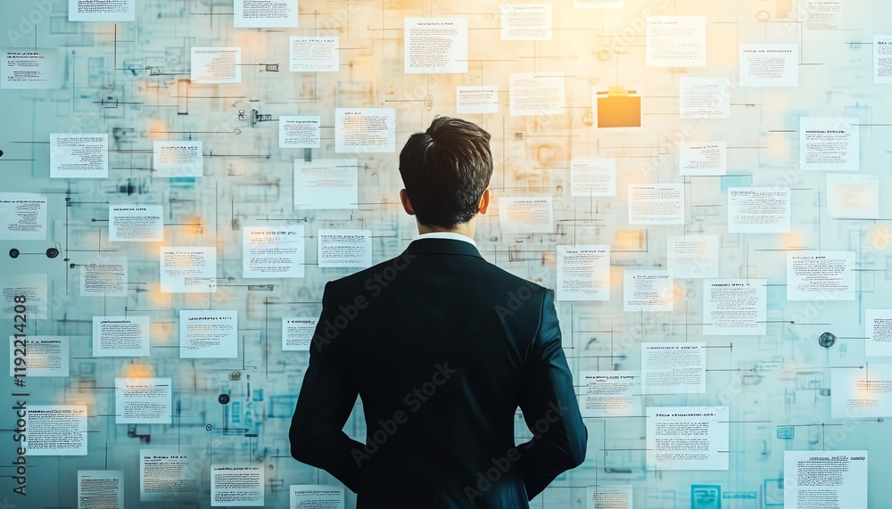 Aufkleber complicated and chaotic management process, disorganized decision tree, messy business workflow, ill