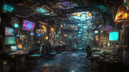Cyberpunk Tech Room: A Futuristic Digital Haven