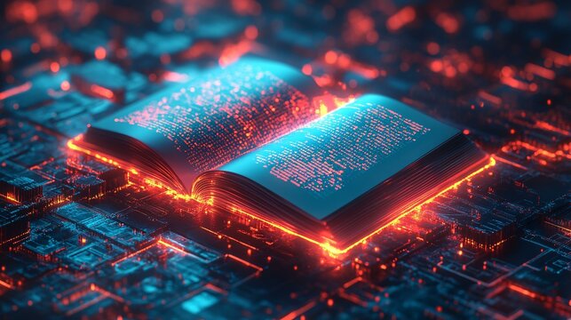 A 3D illustration of education access, showing an open book with glowing pathways leading to various futuristic opportunities, symbolizing learning and growth.