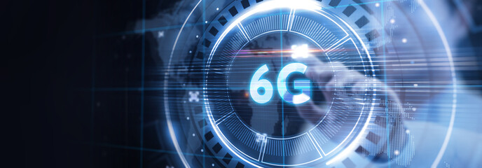 The concept of 6G network, high-speed mobile Internet, new generation networks. Business, modern technology, internet and networking concept.